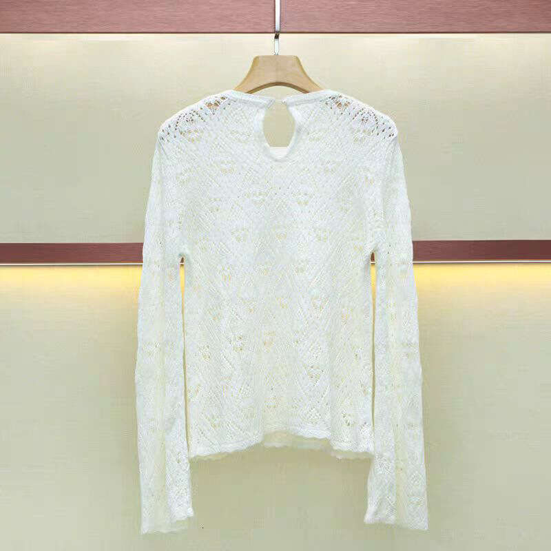 2026 Spring New Designer Fashion A5 Elegant Hollow Brand Same Round Neck Off Shoulder Long Sleeve Knitted Sweater