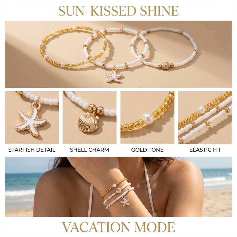 3 Pcs Bohemian Shell Starfish Bead Set for Women Fashion Summer Beach Multilayer Stacked Pearl Party Jewelry H260325 - view 6