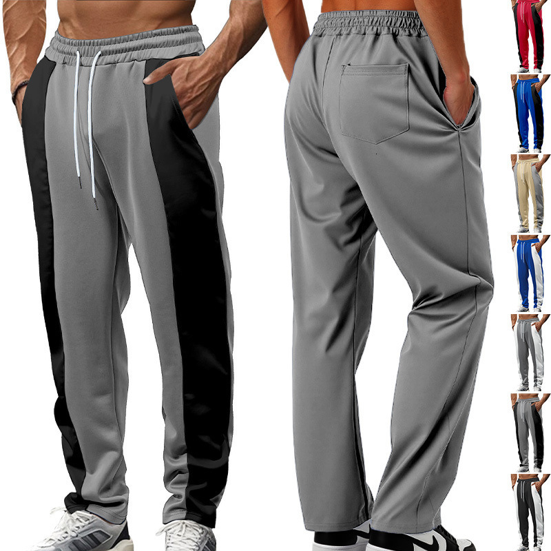 American Style Men's Casual Sports Loose Fit Healthy Fabric Waistband Jogging Quick-dry Patchwork Essential Pants Color-block Long Pants