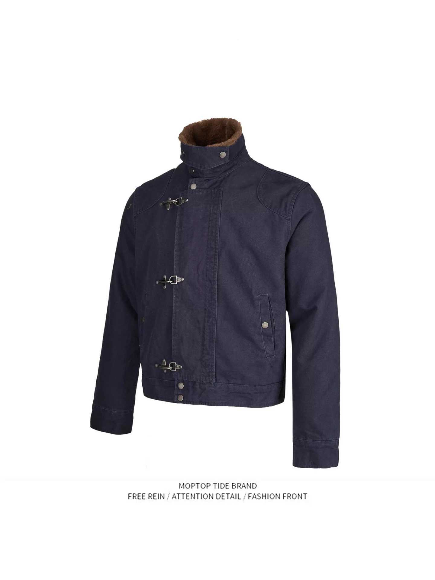 American Style Vintage Flip Collar Jacket Mens Spring Autumn Loose Aircraft Buckle Workwear Hong Kong Style Polyester C260325