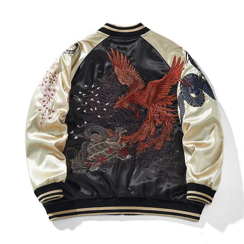 Satin Embroidery Baseball Jacket Sukajan Spring Men Coat Long Sleeve Tiger Dragon Male Clothing Big Plus Size 4XL D004 C260325