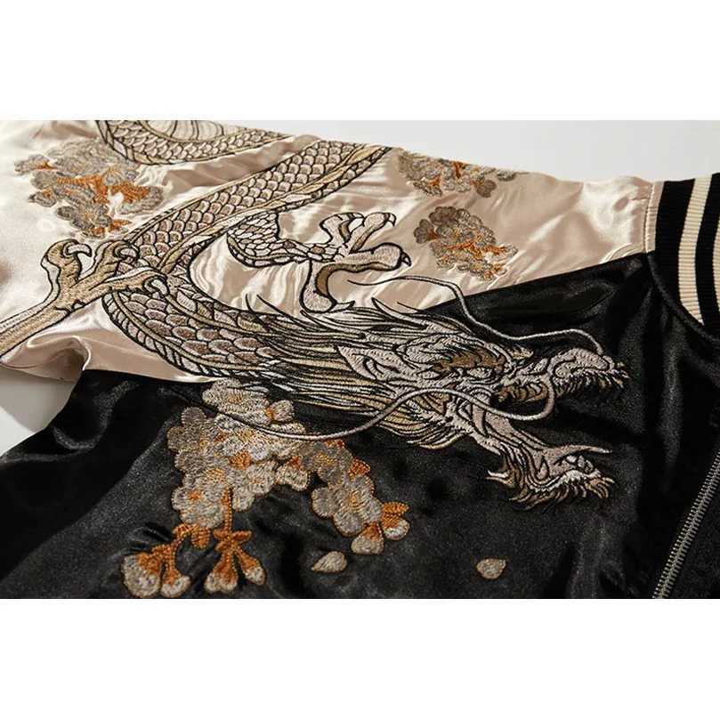 Mens Bomber Jacket Satin Dragon Phoenix Embroidery Casual Streetwear Spring Autumn Stand Collar Fashion Outerwear Sukajan C260325
