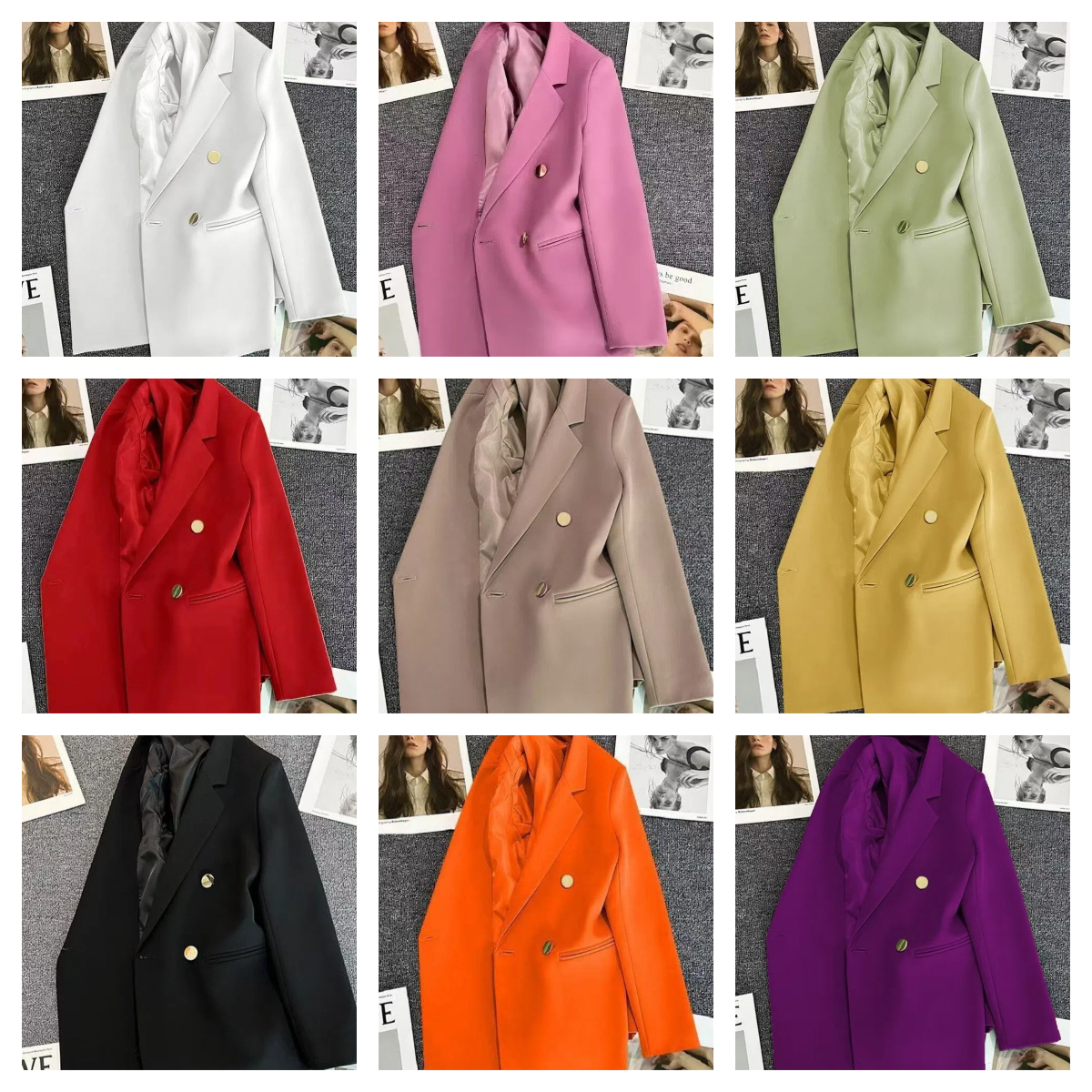 Fashion Suit Jacket Women Double-breasted Blazers Casual Tops Streetwear Lady Suit Coat Office Outerwear Spring Autumn R260325