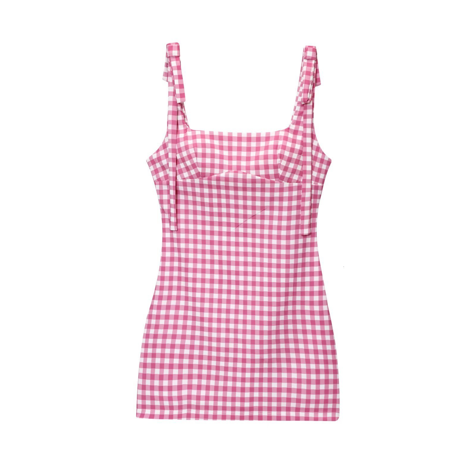 Z Summer New Womens Dress with Butterfly Decoration and Small Checkered Pattern Short Strap Dress for Women 240810