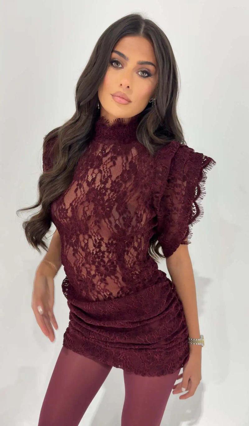 Casual Dresses Elegant Lace Dress Fashion Retro Half High Collar Sleeveless Slim Wrap Hips Mini Women's Sexy Party Female Clothing - view 8