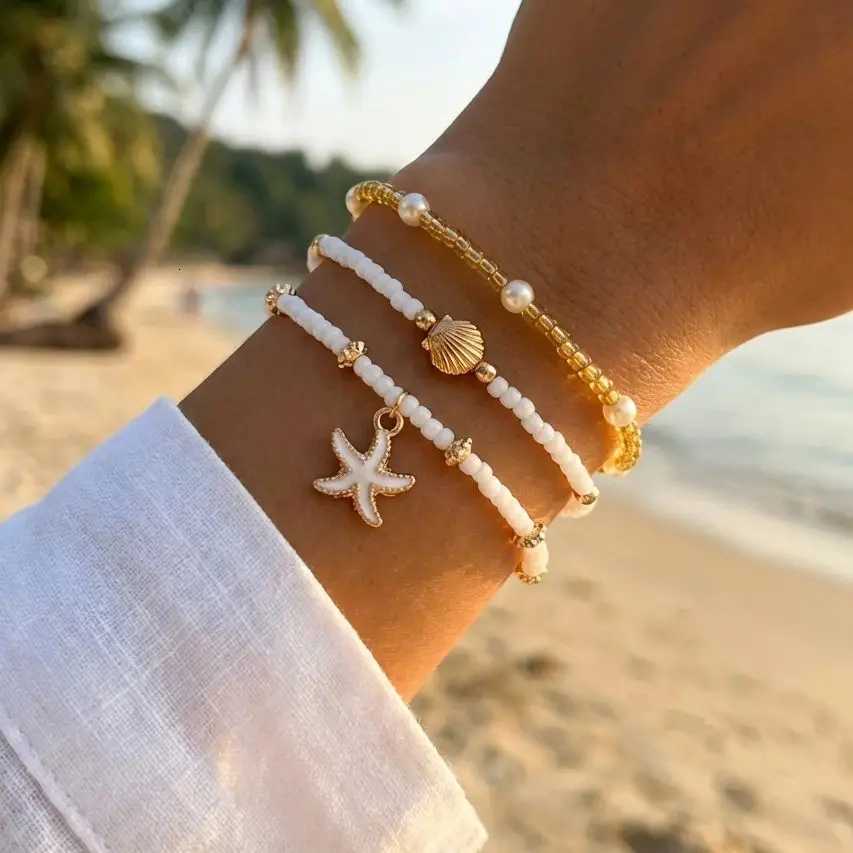 3 Pcs Bohemian Shell Starfish Bead Set for Women Fashion Summer Beach Multilayer Stacked Pearl Party Jewelry H260325 - view 4