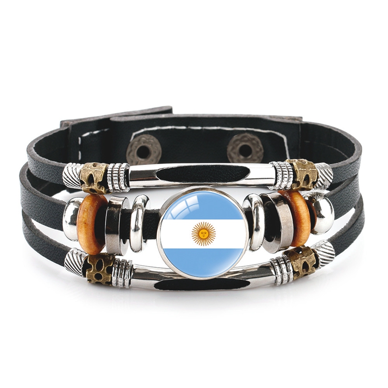 America Canada Spain National Flag Wrap Bracelet Football Match Handmade Charm Bracelets & Bangles Leather World Cup Chain Men Jewelry wholesales drop