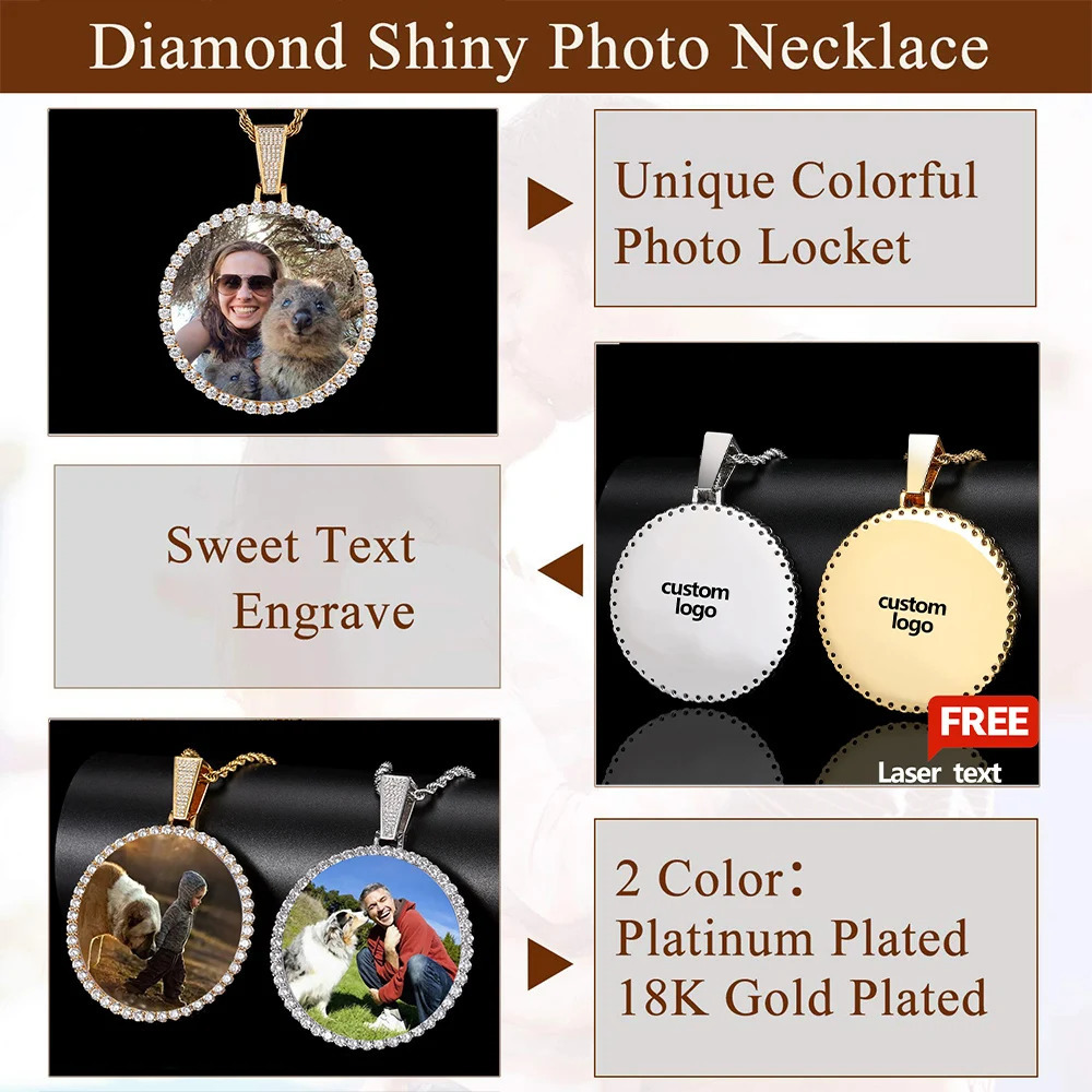 ESKEEM Big Circle Po Medallions Chain Pendant Iced Out Men Hip Hop Memory Picture Pendant Jewelry Christmas Gift 260324