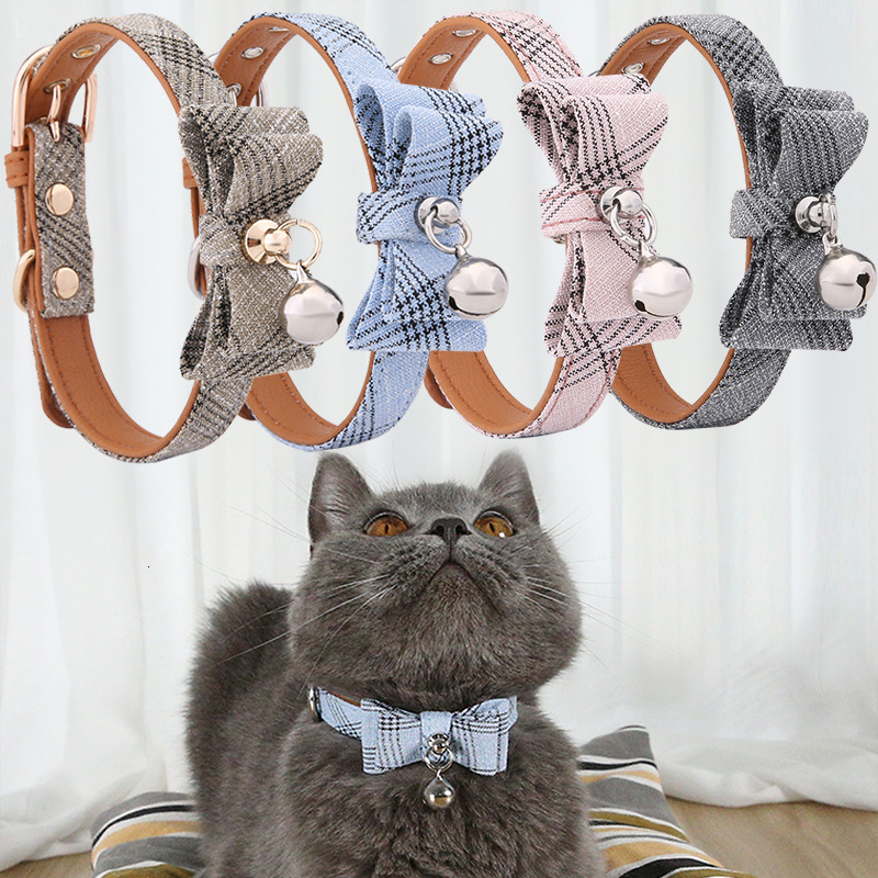 Pet Collar Bowknot Design Diagonal Stripes With Cute Bell Comfortable Adjustable For Cats Small Dogs