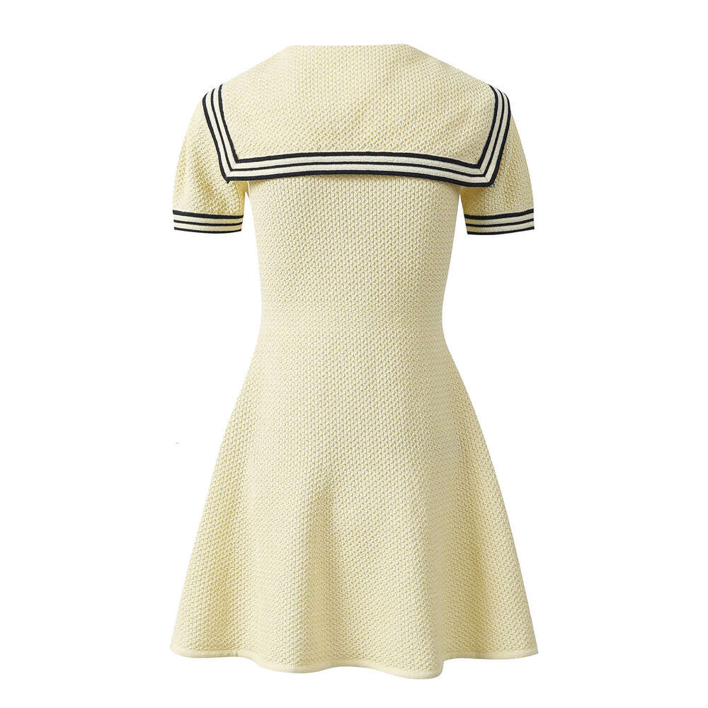 2026 Spring New Designer French Style Youth Academy Style Navy k30 Blue Collar Waist Knitted Women's Short Skirt