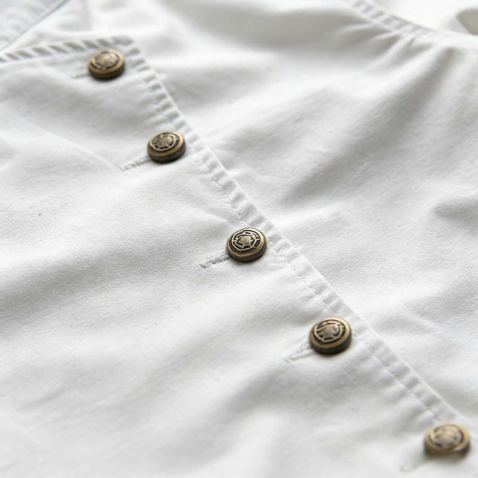 Y2K White Cotton Twill Cropped Jacket with Stand Collar Asymmetric Gold Button Closure Vintage Inspired Casual Outerwear for Men C260325