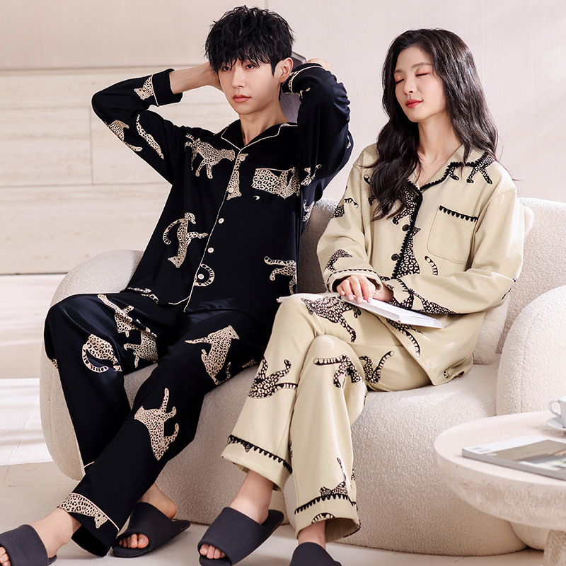 Homewear Pajamas Double Sided Pure Cotton Long Sleeve Long Pants Cardigan Cartoon Design Thickened Warm Outdoor Wearable All Cotton Couple