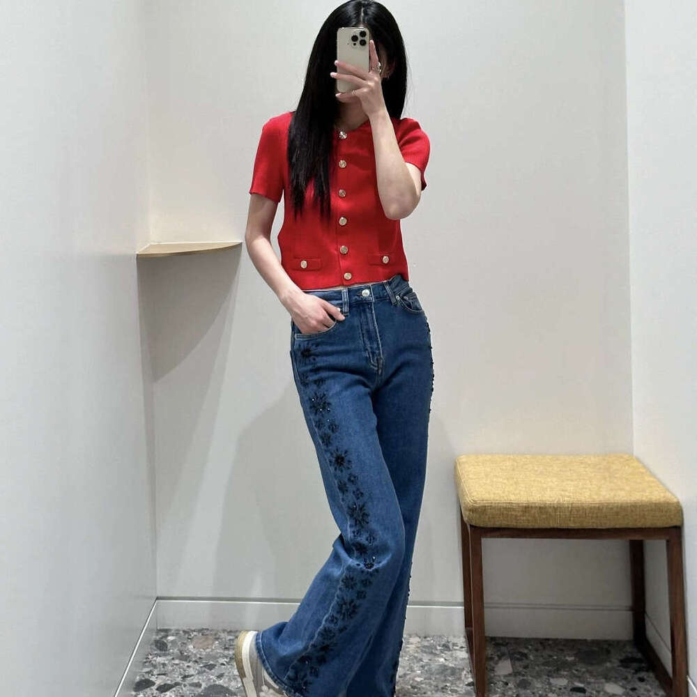 2026 Spring/Summer New Designer French Loose k30 Casual Fashion Red Button Knitted Short Sleeve Top
