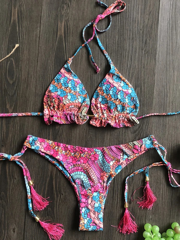 Sexy Bikini Floral Print Swimwear String Bikini Set Push Up Swimsuit Bikinis Women Biquini Beach Bathing Suit Women 260324