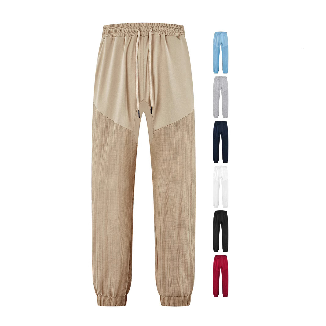 European And American Essential Pants Casual Long Pants Summer Simple Loose Thin Imitation Linen Sports Drawstring Patchwork Men's Sweatpants
