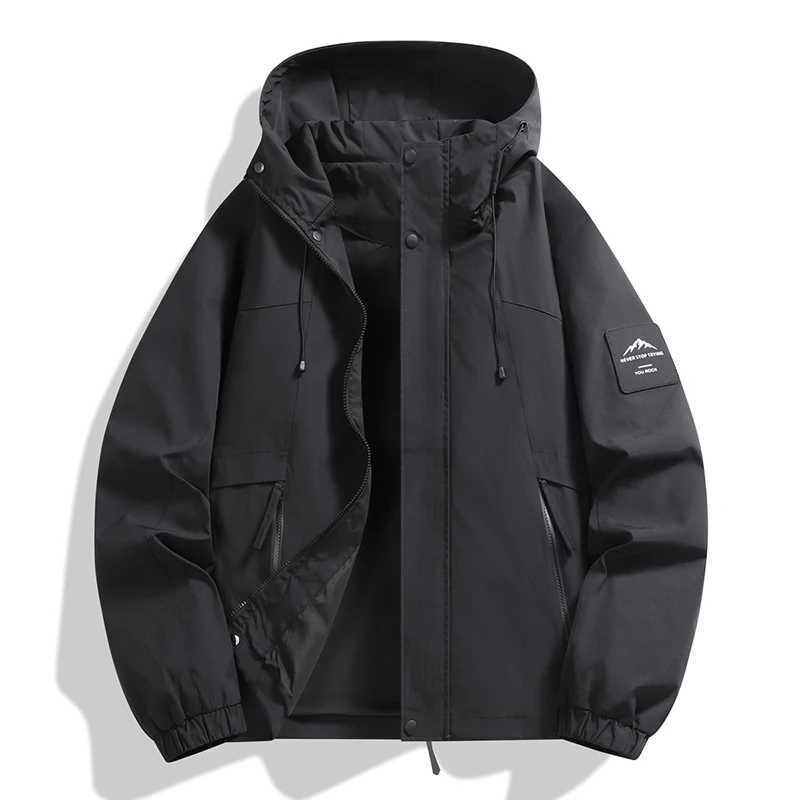 Spring Autumn Men Waterproof Cargo Multi Pocket Man Sports Outdoor Tactical Zip Coat Male Hooded Casual Windproof s M260325