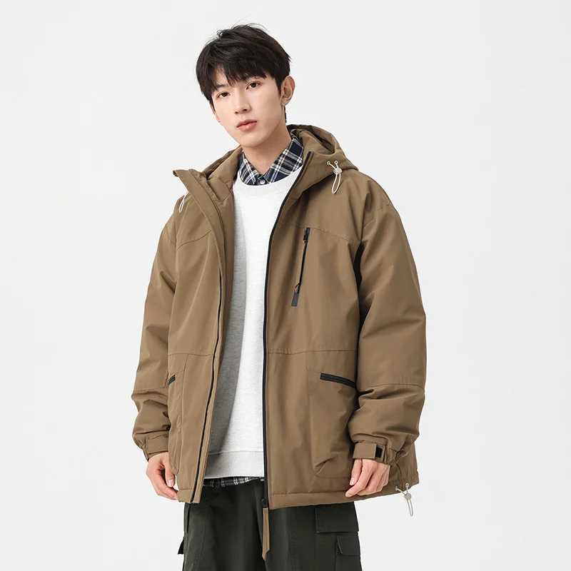 Casual Mens Hooded Cotton-Padded s 2025 Winter Outdoor Loose Solid Color Thick Parkas Streetwear Windproof Top Down Coats M260325