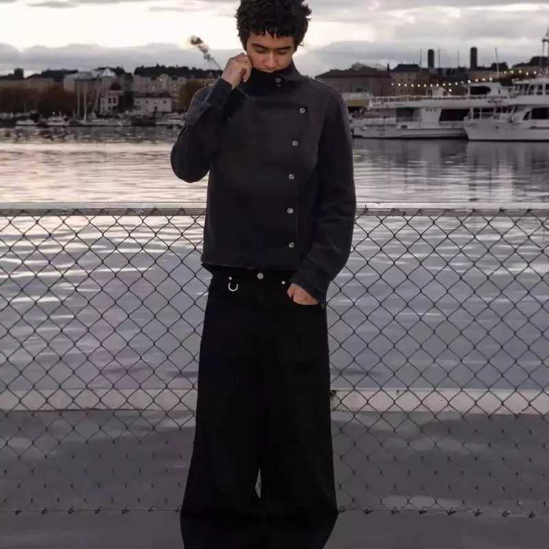 Mens Jacket Harajuku Y2K Fencing Vintage Wash Gradient Irregular Button Unisex Gothic Streetwear Canvas Cotton Casual Fashion C260325