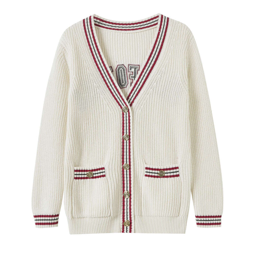 2026 autumn new designer color blocked V-neck soft s4 casual loose long sleeved knitted cardigan jacket