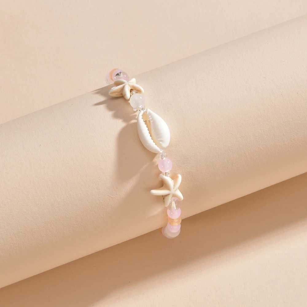 Bohemian style starfish shell mixed with round bead womens anklet H260325 - view 5
