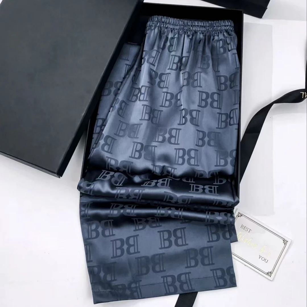 Homewear Men's Pajamas Inspired High End Ice Silk Printed Long Sleeve Thin Jacquard Loungewear Lightweight Cozy Skin Friendly