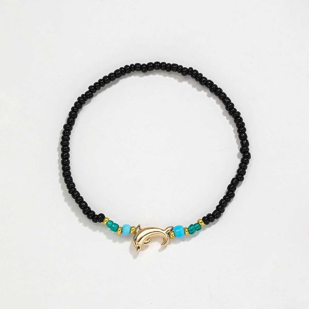 Bohemian style colorful rice beads mixed with little dolphin beach womens anklet H260325 - view 4