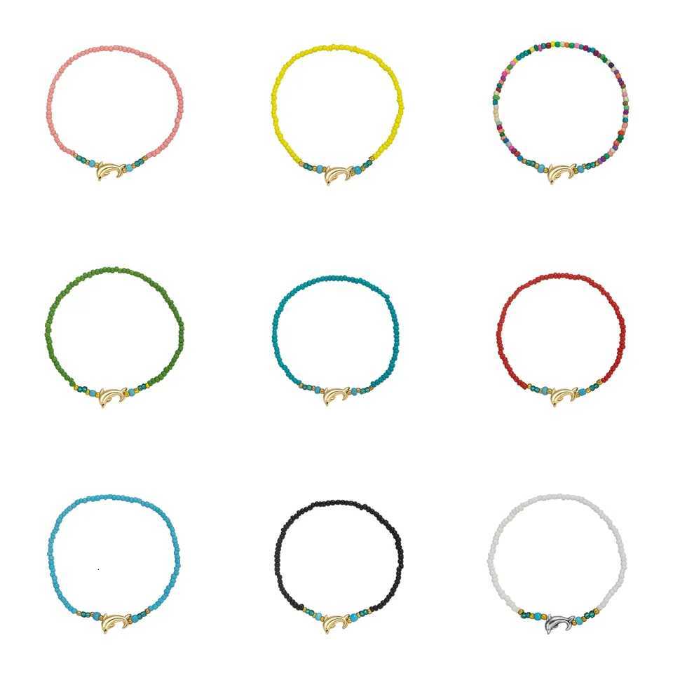 Bohemian style colorful rice beads mixed with little dolphin beach womens anklet H260325 - view 3