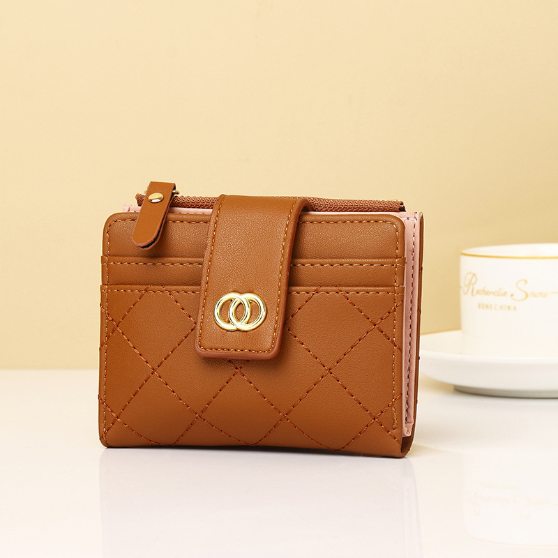 Women's short wallet with a light luxury and high-end feel, classic small fragrance embroidery thread, student card bag, and coin purse