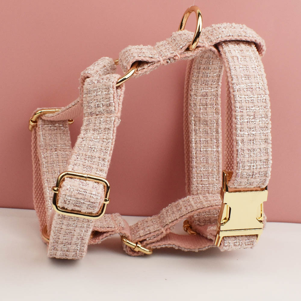 Pet Collar Set Light Camellia Style Luxury Vest Dog Leash Set Engravable Durable For Small Dogs Cats Pink Color