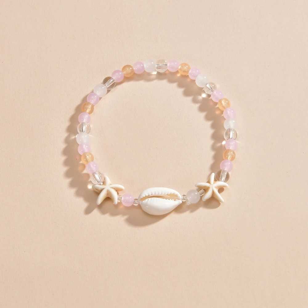 Bohemian style starfish shell mixed with round bead womens anklet H260325 - view 6