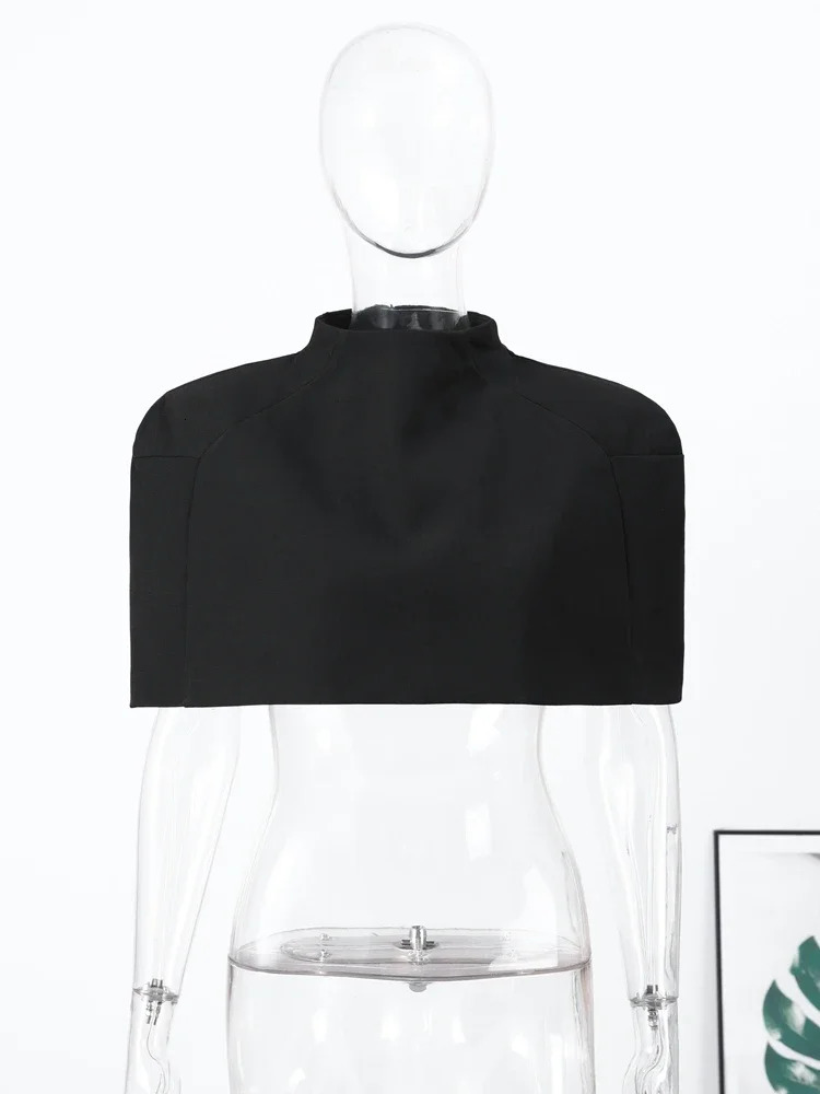 Fashion Black Cape Top For Women Elegant Solid Stand Collar Zipper Cropped Shawl Lady 2026 Spring Chic Street Versatile Item 260325