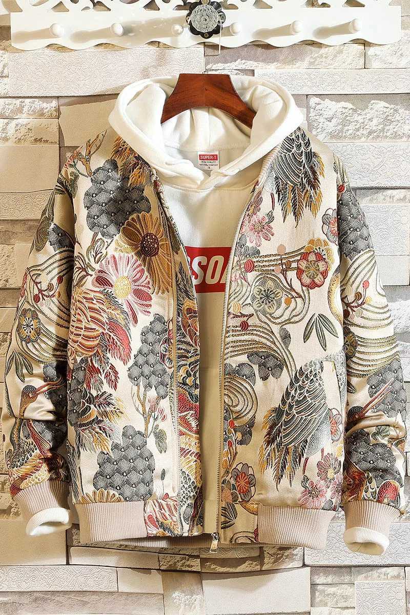 Men Embroidered Jacket 2023 Spring Men Chinese Style Stand Collar Jacket Boutique Male Hip Hop Casual Baseball Jacket 5Xl C260325