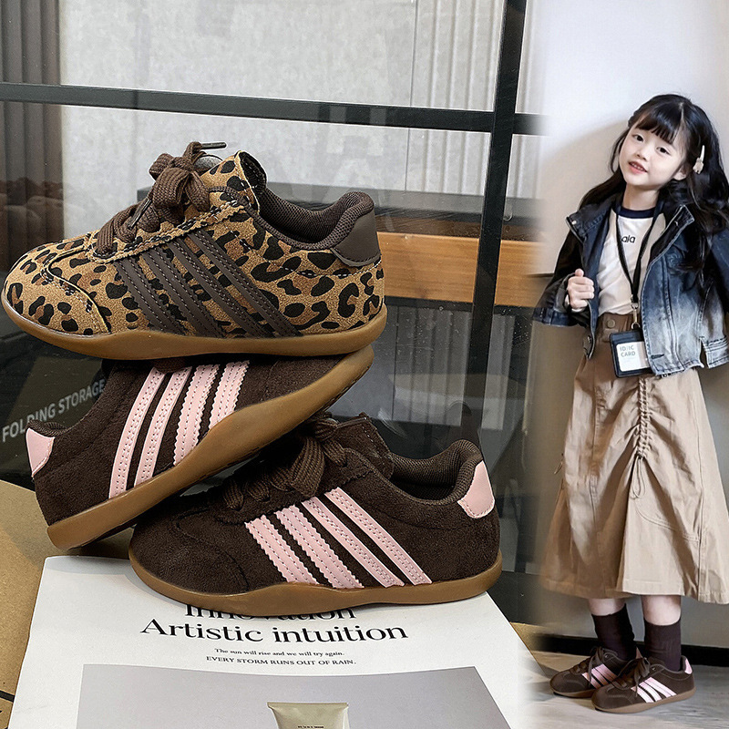 Kids Leopard Print Sneakers for Boys Girls Retro Brown Toddler Trainers Soft Sole Non-Slip Walking Shoes Fashion Children's Casual Sneakers for D