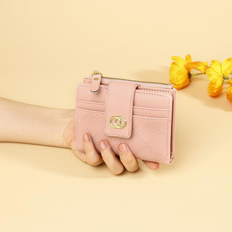Women's short wallet with a light luxury and high-end feel, classic small fragrance embroidery thread, student card bag, and coin purse