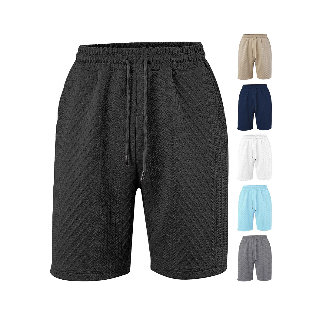 European And American Men's Clothing Plus Essential Shorts Size Summer Loose Breathable Slightly Elastic Drawstring Straight Jacquard Men's Casual Shorts
