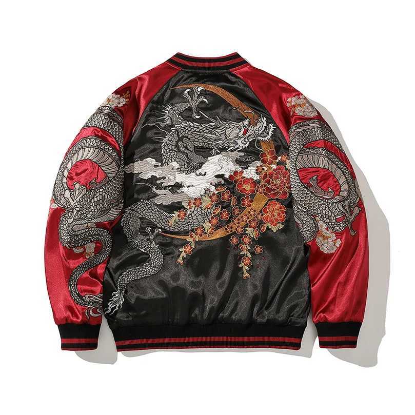 Men Bomber Jacket Satin Dragon Embroidery Luxury Streetwear Spring Autumn Stand Collar Outerwear Sukajan Baseball Coat D012 C260325