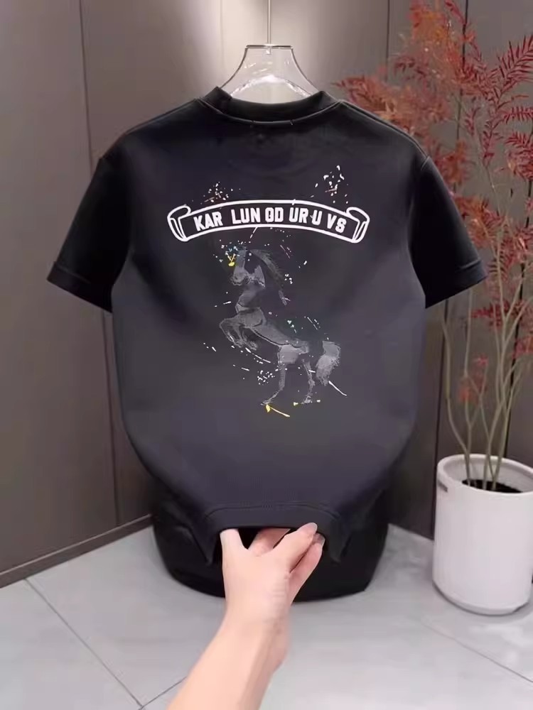 2026 New Arrivals Men's Cotton T-Shirts | Creative Splat Ink Pony Graphic Crew Neck Versatile Short Sleeve Tops for Year of the Horse