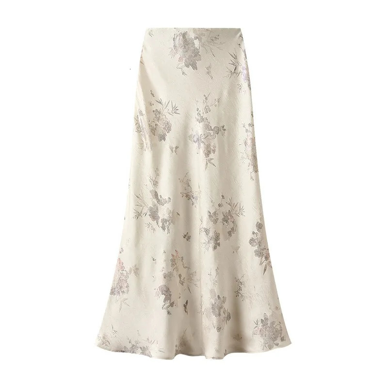 Women Elegant Gilded Printed Pleated Skirts Korean Fashion High Waist Overskirts for Women Vintage Fishtail Long Skirts Summer 260321
