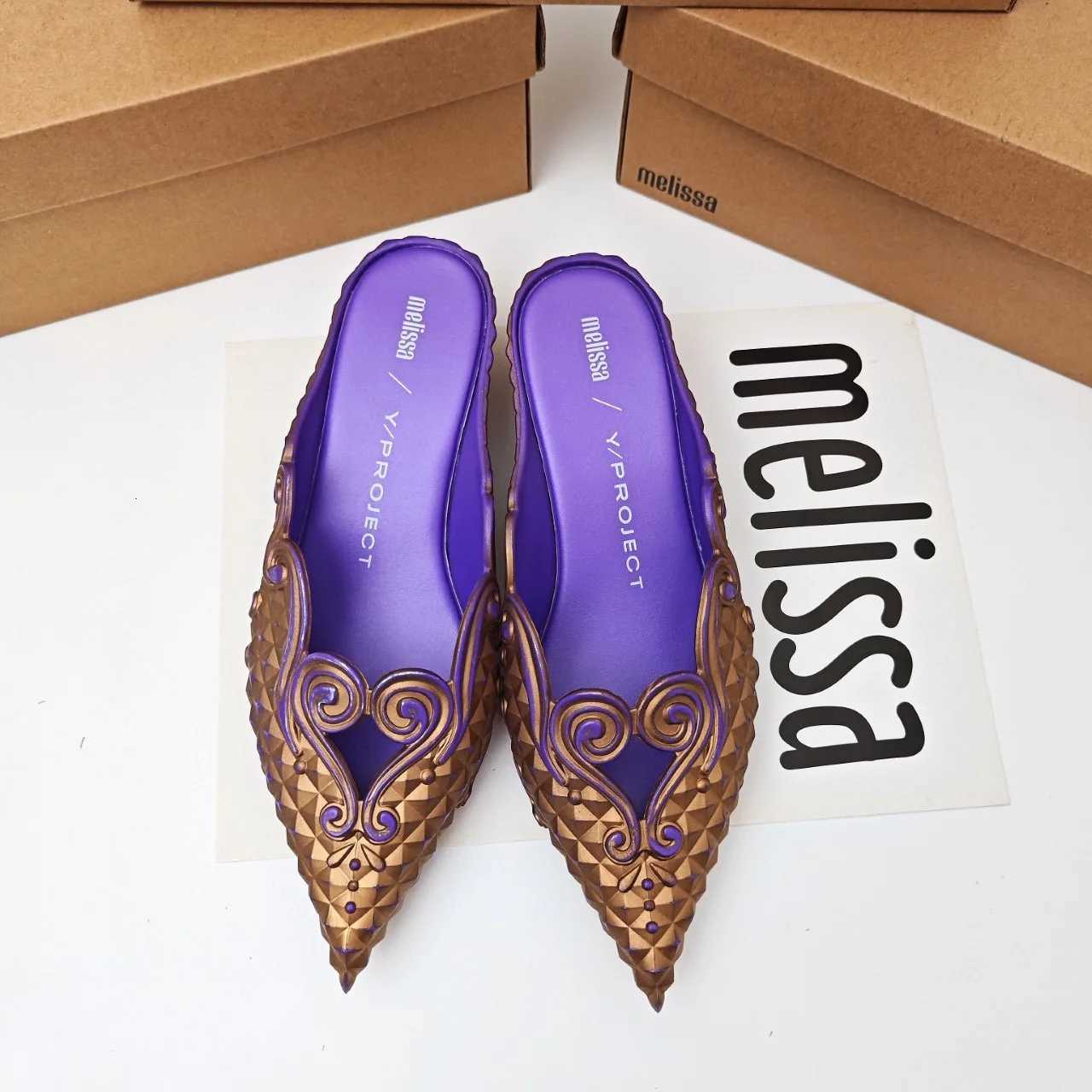 Women Sandals 2025 Spring Melissa Woman Slingback Shoes Fashion Ladies High Heels Elegant Med Heel Pointed Toe Slip on Sandal Z260325