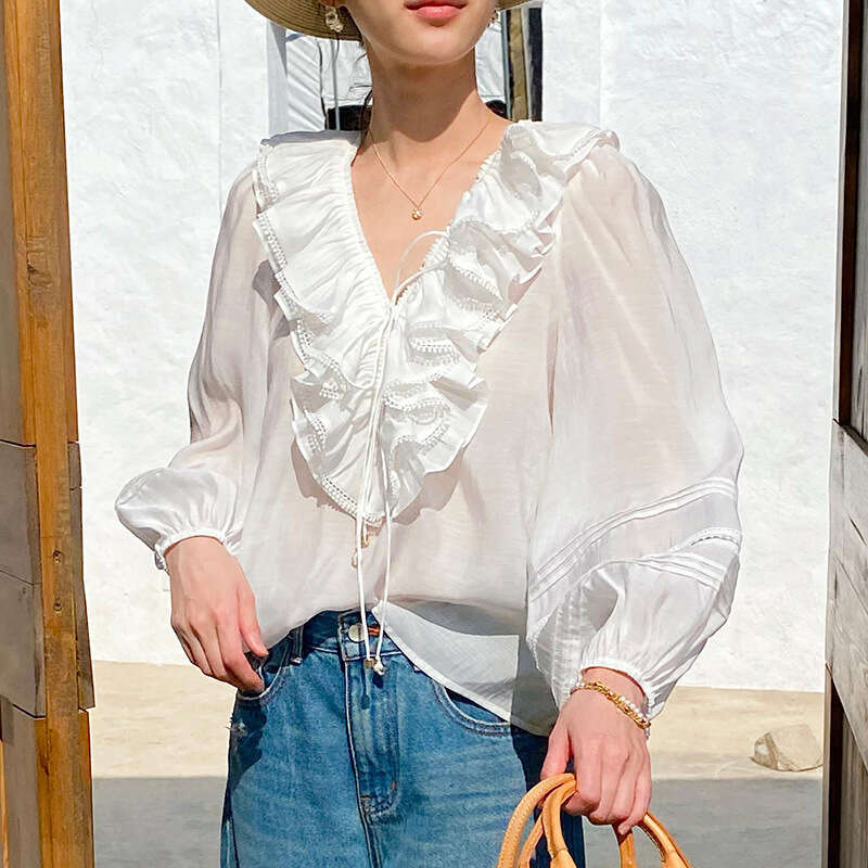 2026 A5 Spring New Designer Fashion White French Shirt Long Sleeve Elegant Style Women's