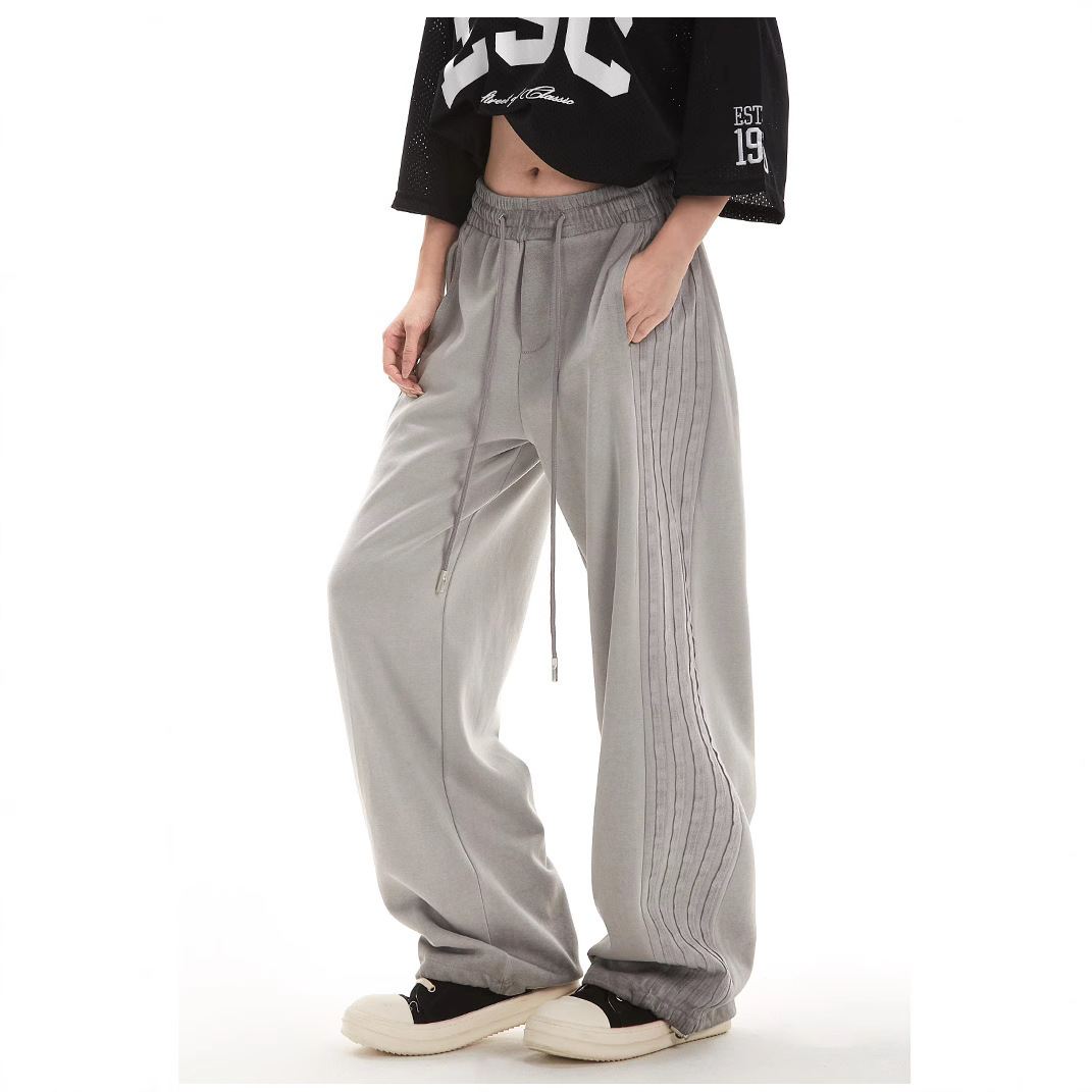 Original Hemming European and American New Style Plus Size Striped for Women Autumn Loose Straight Casual Pants Sweatpants
