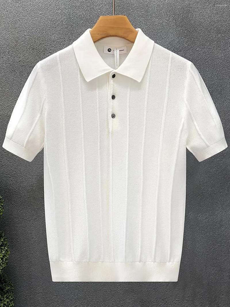 Men's Polos Ribbed Polo Neck Knit Sweater - Spring Loose Casual Button-down Shirt Single-color Simple Pullover Fashionable Homey L