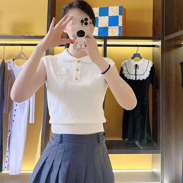 2026 Summer New Designer Sweet and Soft k30 Style Doll Neck Sleeveless Hoodie Knitted Women's Top