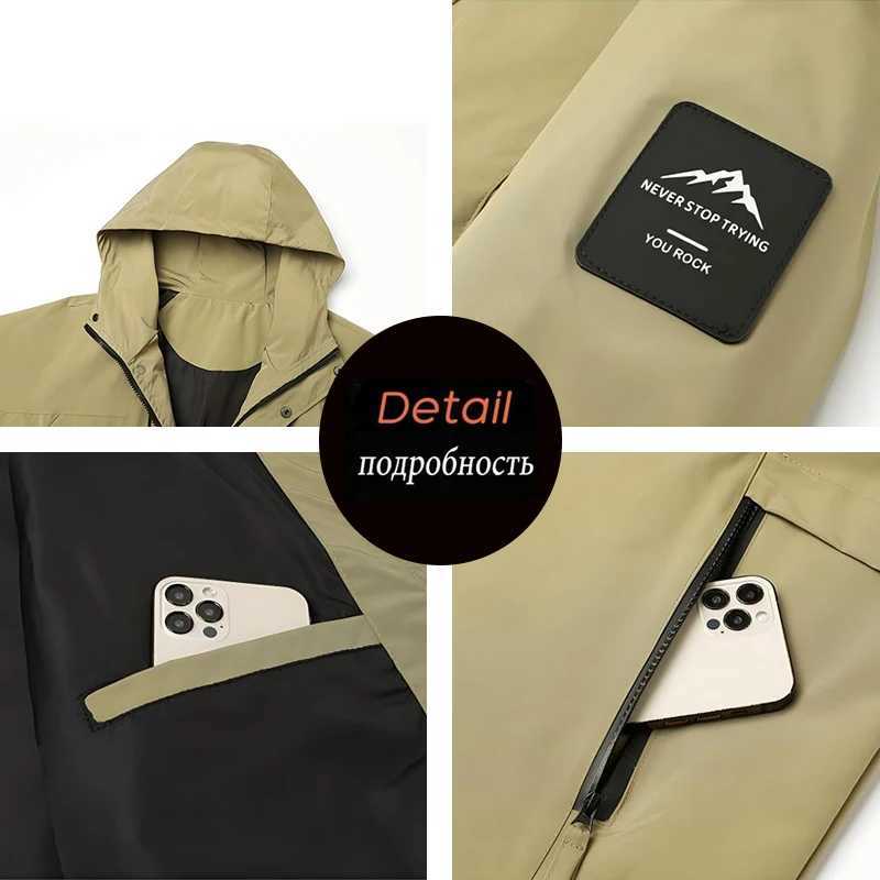 Spring Autumn Men Waterproof Cargo Multi Pocket Man Sports Outdoor Tactical Zip Coat Male Hooded Casual Windproof s M260325
