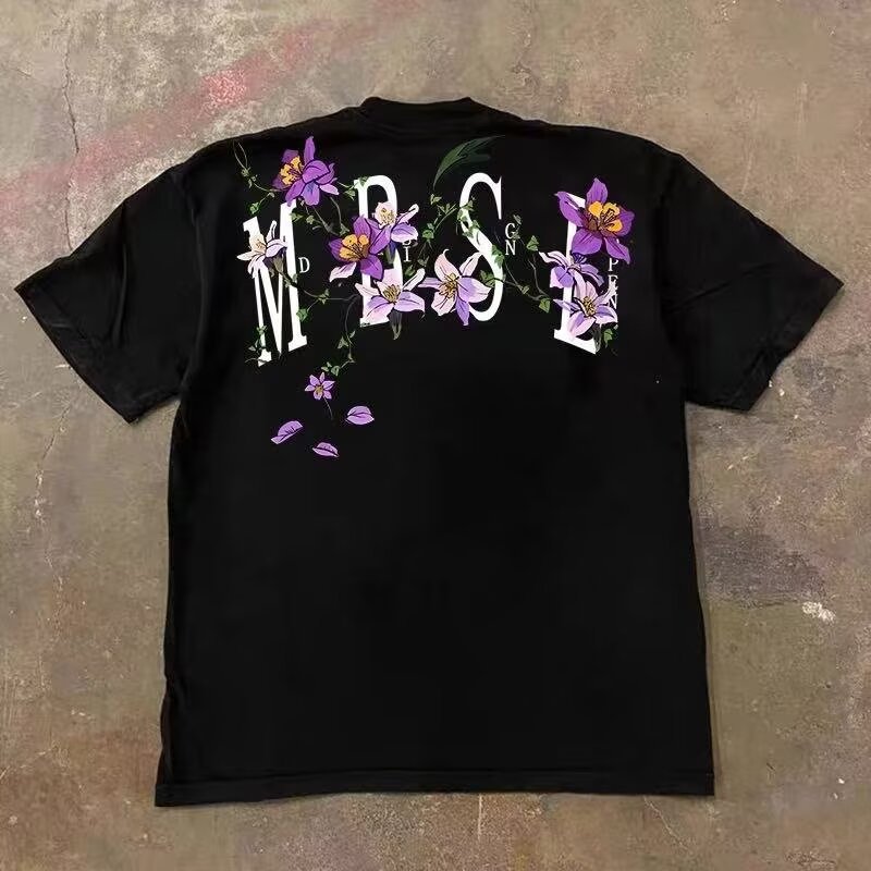 Men's American Streetwear Vintage T-Shirts | Summer High-Street Vine & Floral Graphic Casual Tees