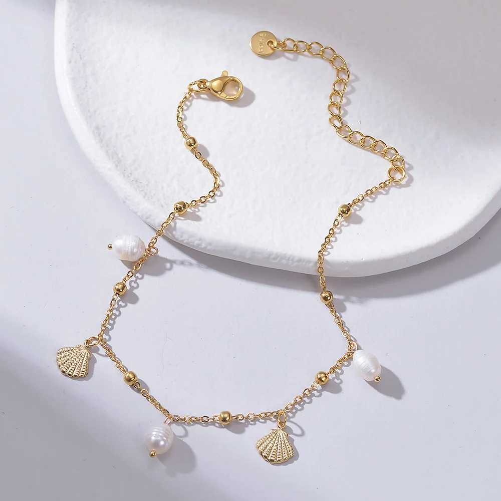 Trendy Imitation Pearl Foot Chain Gold-plated Stainless Steel Elegant Fashion Jewelry For Women Gift Beach Shell Ankle Chain H260325 - view 4
