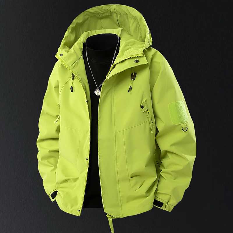 Spring Autumn Mens Outdoor Hooded Windbreaker Waterproof Mountain Skiing Hiking Camping Multiple Pockets Zipper M260325