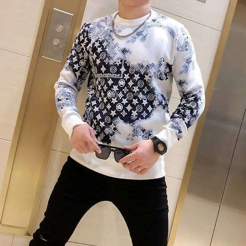 New Autumn/Winter Korean Style Round Neck Slim Fit Pullover Sweater With Letter Print Jacquard Knitwear, Long Sleeve
