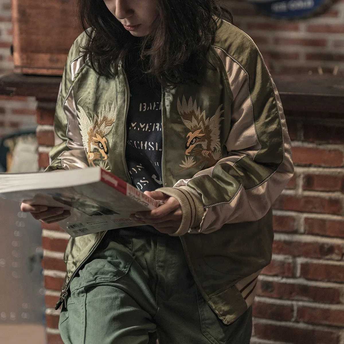 Non Stock Suka Reversible Souvenir Jacket Embroidered Sukajan Baseball Outerwear C260325