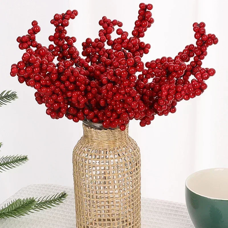 501branch Christmas Artificial Berries Stem Red Holly Berry Fake Flowers Plant for Xmas Tree Year Party Home Decor Ornament 260318BJ - view 3